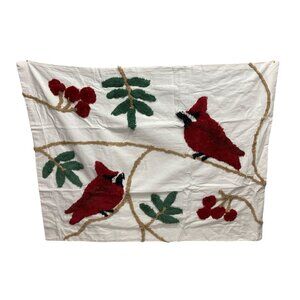 Chenille Tufted Cardinal Holly Berries Design Pillow Sham 31" x 25" Embroidered